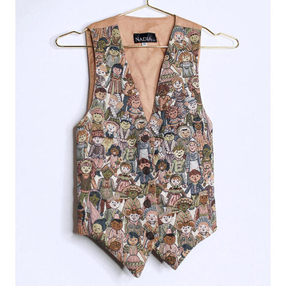 none Jackets & Blazers - VTG International Faces Brocade Apricot Vest - Medium